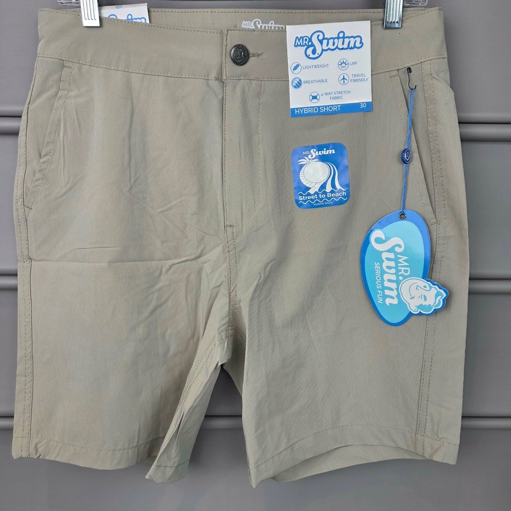 Mr. Swim Mens Street to Beach Hybrid Shorts Khaki Ribbed Stretch Size 30 NWT‎